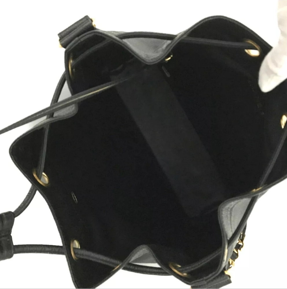 CHANEL Black Triple Coco CC Logo Cavier Leather Drawstring Shoulder Bag - Picture 9 of 12